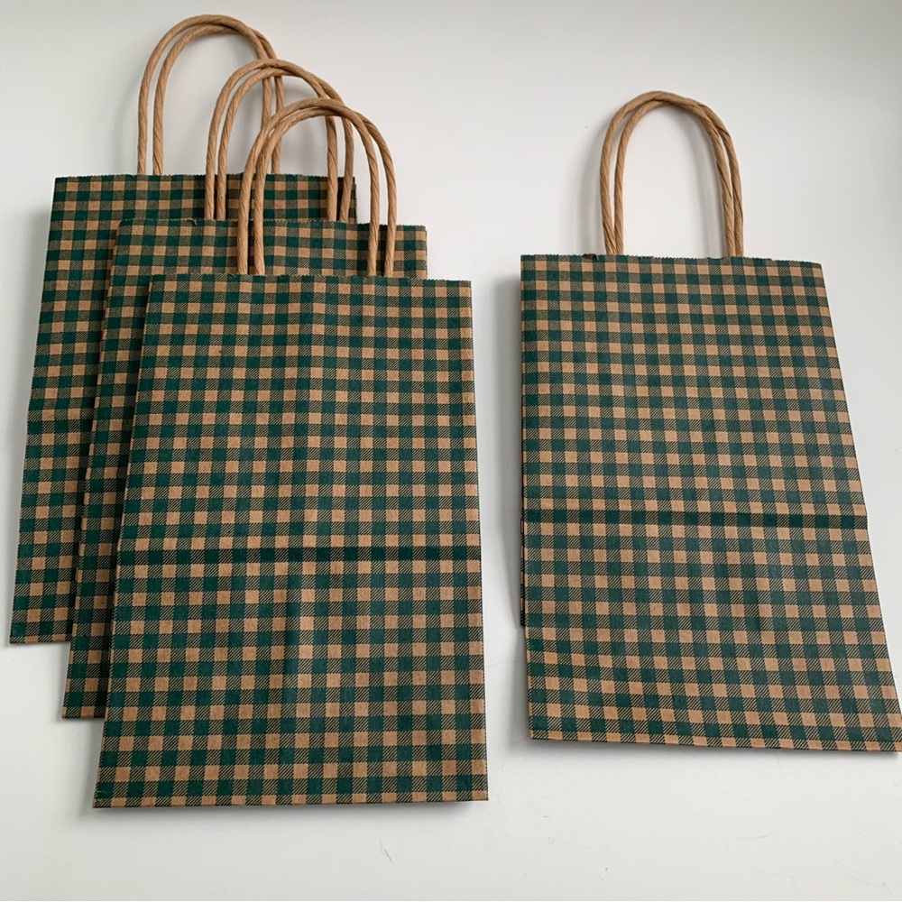 Red and Green Gingham Gift Bags with Festive Tissue Paper Bundle Farmhouse - Picture 8 of 17
